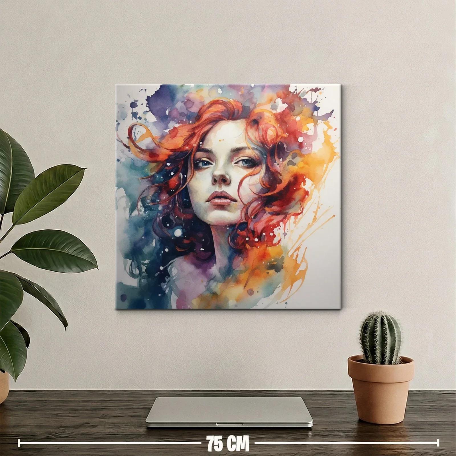 Retrato vibrante de mujer con cabello rojo y fondo abstracto — miniatura 2