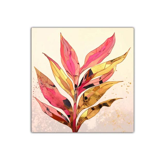 Hoja tropical en tonos rosa y dorado vibrante