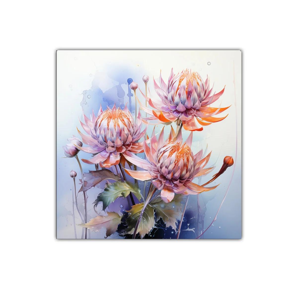 Cuadro decorativo con flores grandes en tonos suaves y vibrantes
