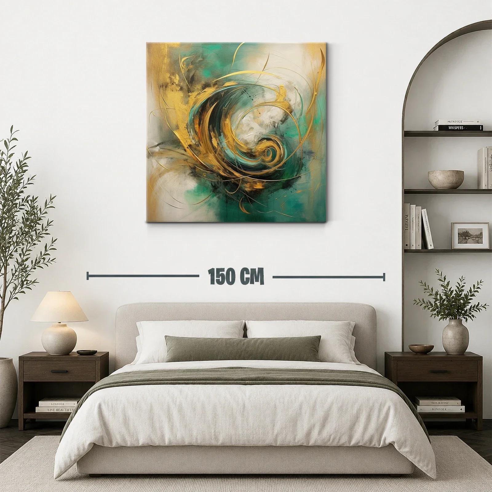 Cuadro abstracto con energía y movimiento en tonos dorados — miniatura 3