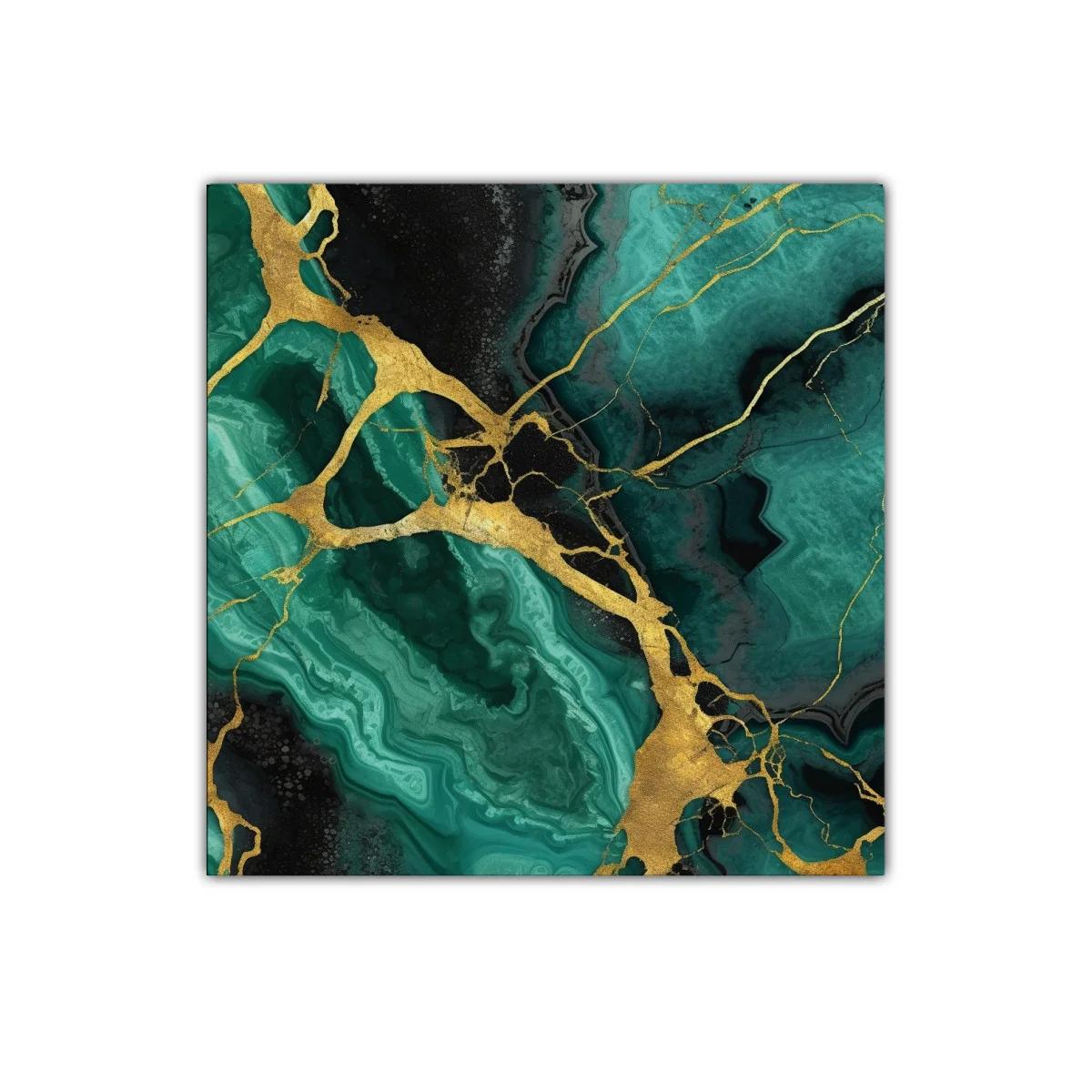 Cuadro abstracto en tonos verdes y dorados con diseño armonioso