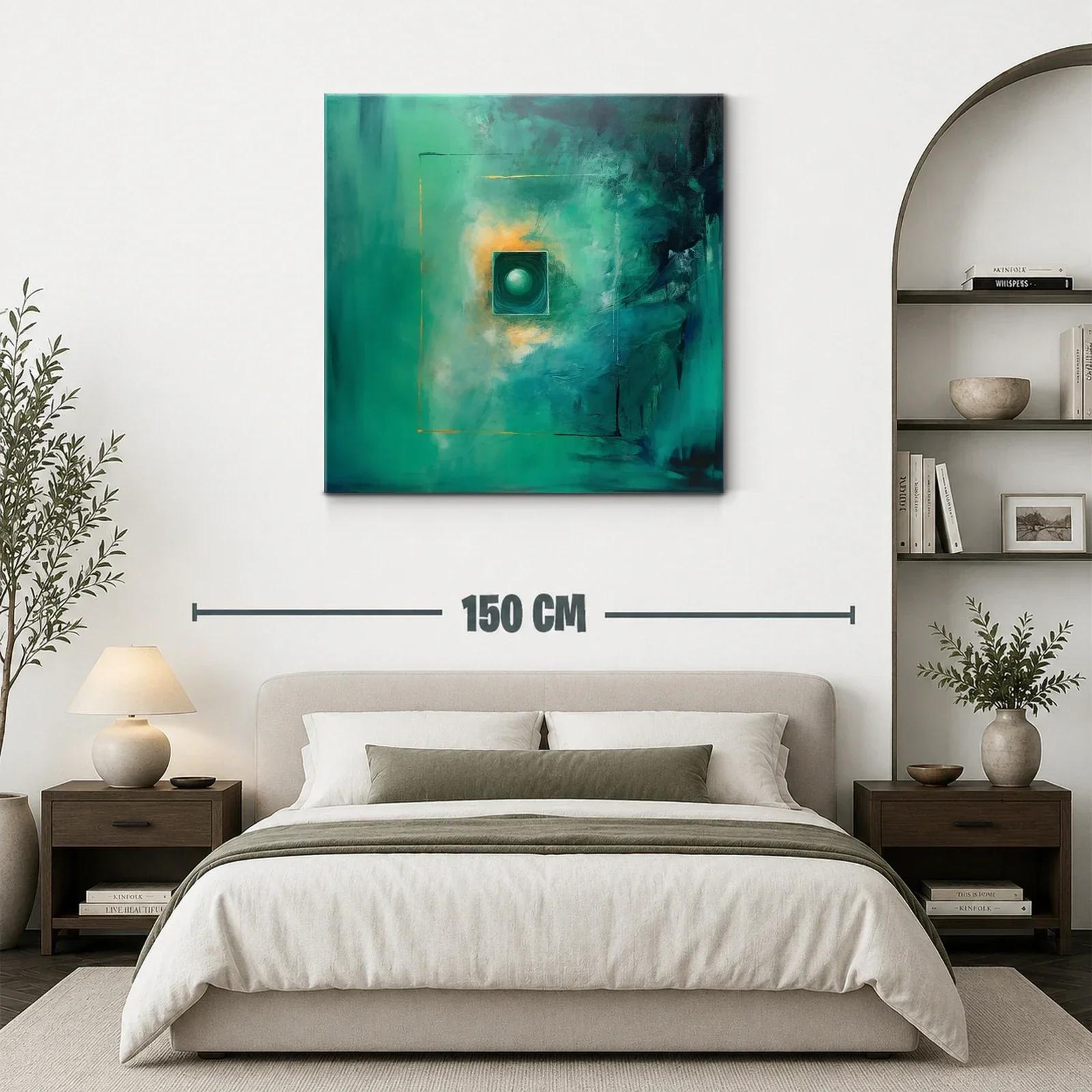 Cuadro abstracto con tonos verdes y destellos dorados — miniatura 3
