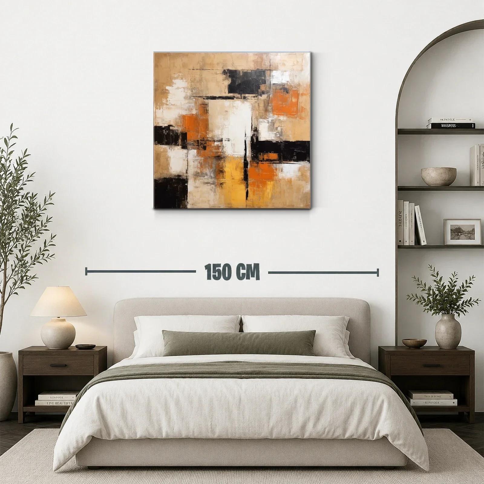Cuadro abstracto en tonos tierra con acentos naranjas y negros — miniatura 3