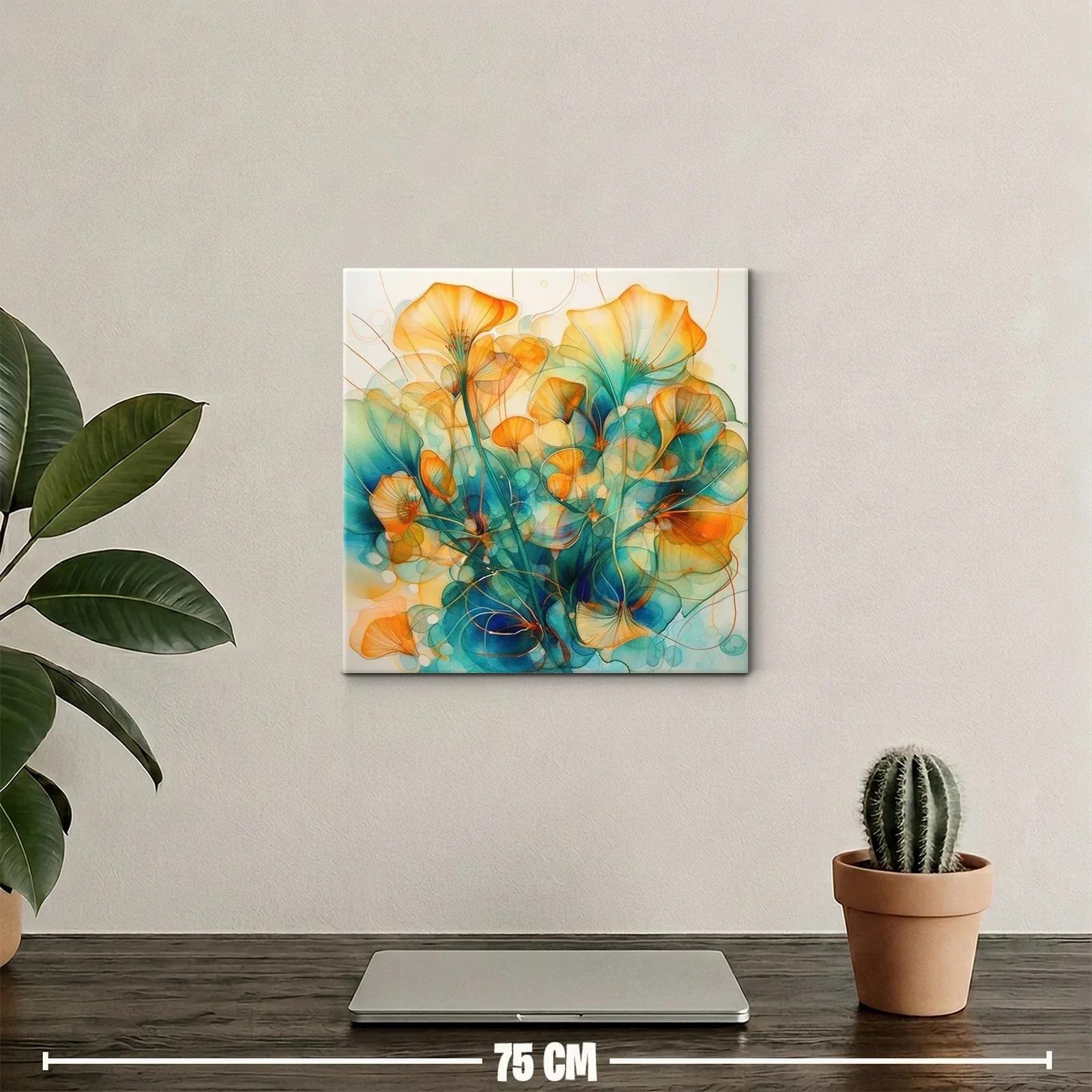 Floración abstracta en tonos cálidos y azules vibrantes — miniatura 2