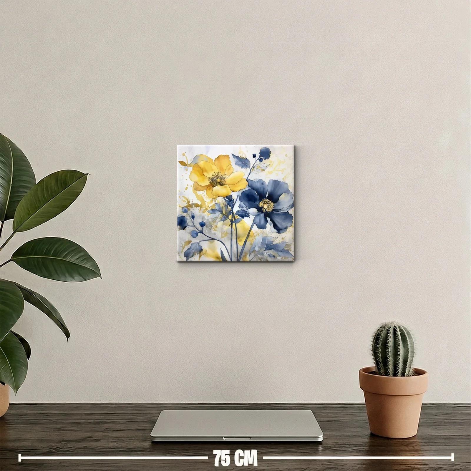 Cuadro decorativo con flores en tonos amarillos y azules — miniatura 2