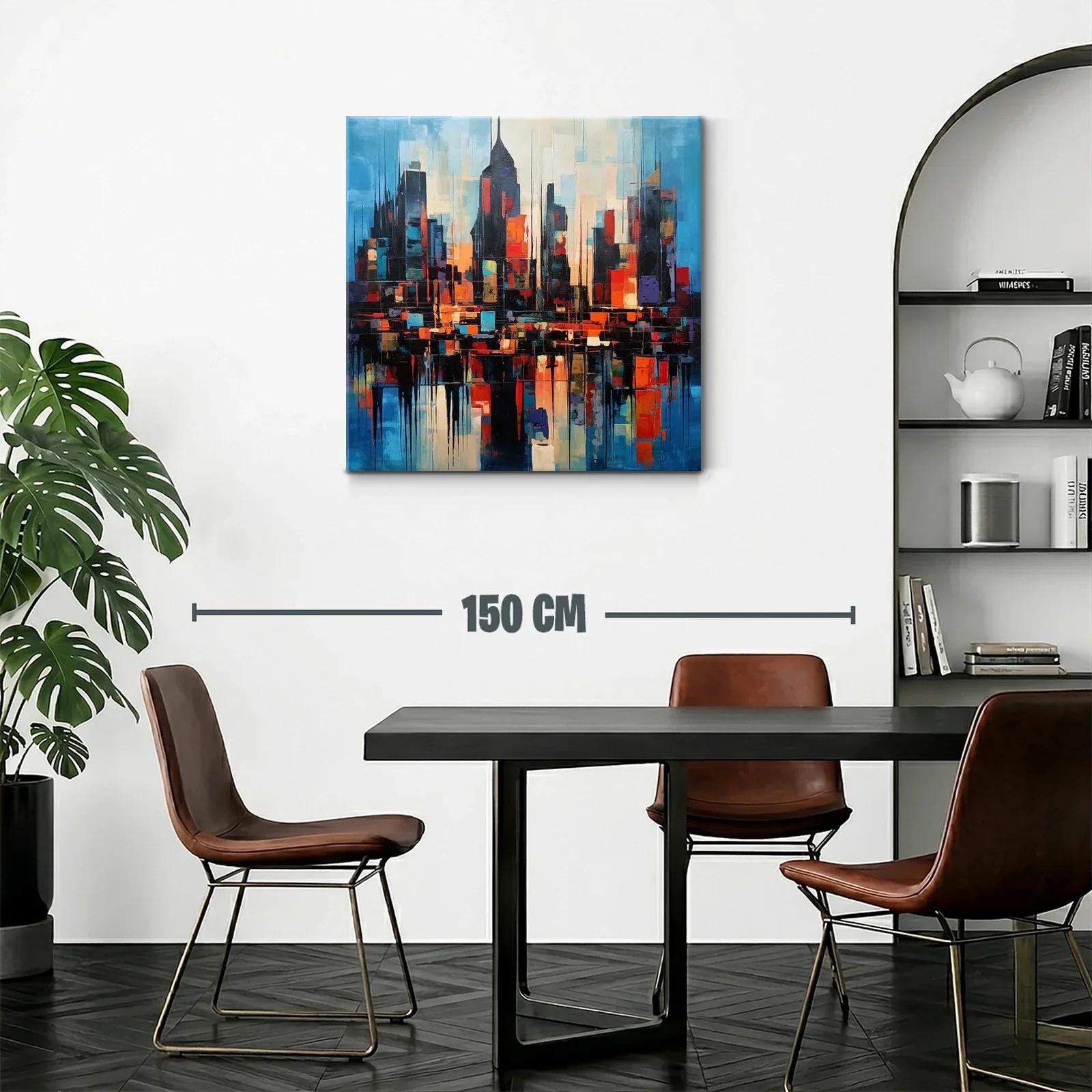 Ciudad abstracta con vibrantes tonos cálidos y fríos al atardecer — miniatura 2