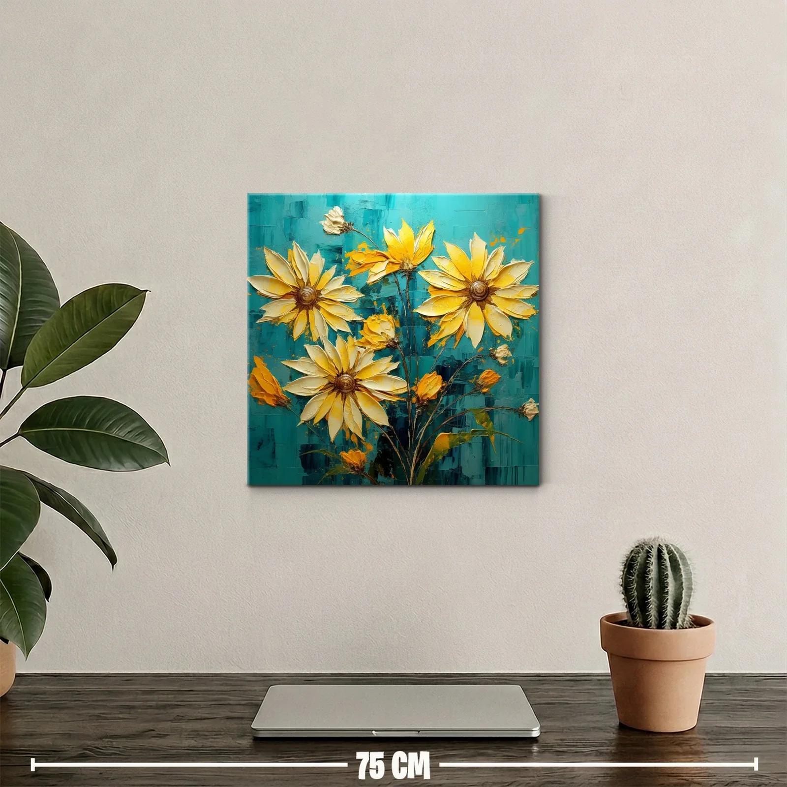 Cuadro con vibrantes flores amarillas sobre fondo azul — miniatura 2