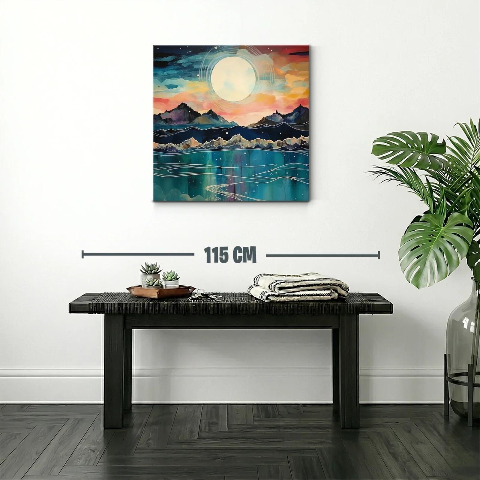 Paisaje nocturno con luna llena sobre montañas y mar — miniatura 2