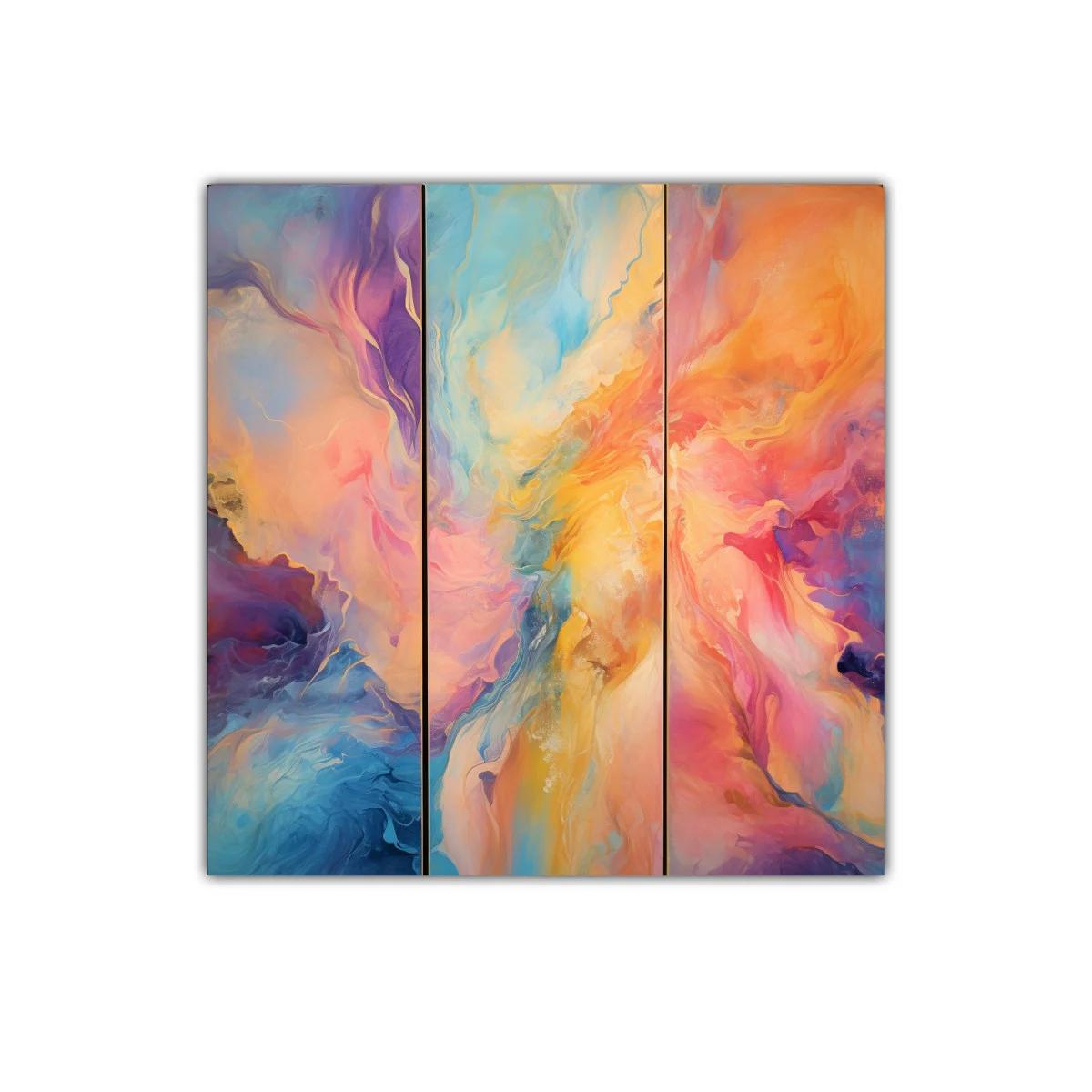 Cuadro abstracto en tonos cálidos y fríos vibrantes