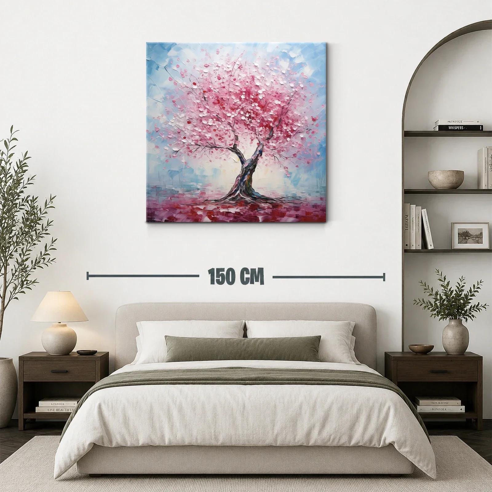 Árbol de flores rosas con fondo azul y rojo vibrante — miniatura 3