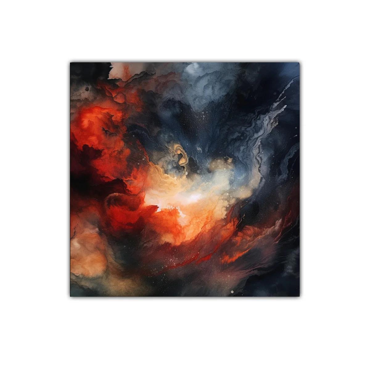 Cuadro abstracto con explosión en tonos cálidos y oscuros — imagen principal