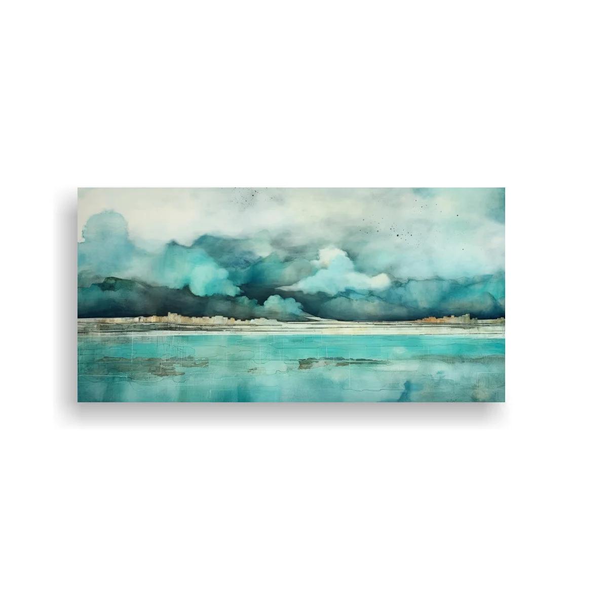 Cuadro paisaje marino con nubes y bruma