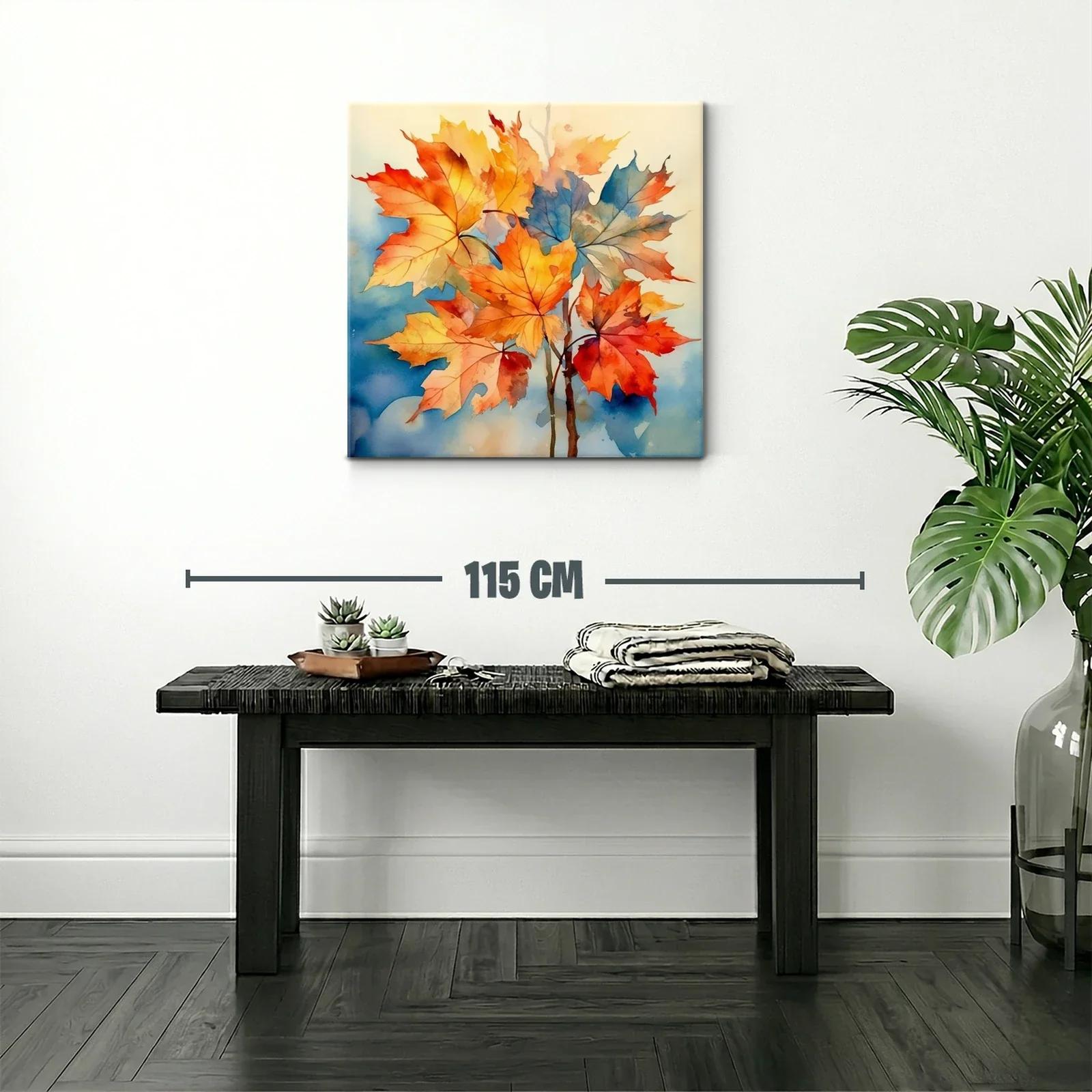 Hojas de otoño con vibrantes tonos cálidos y azules — miniatura 2