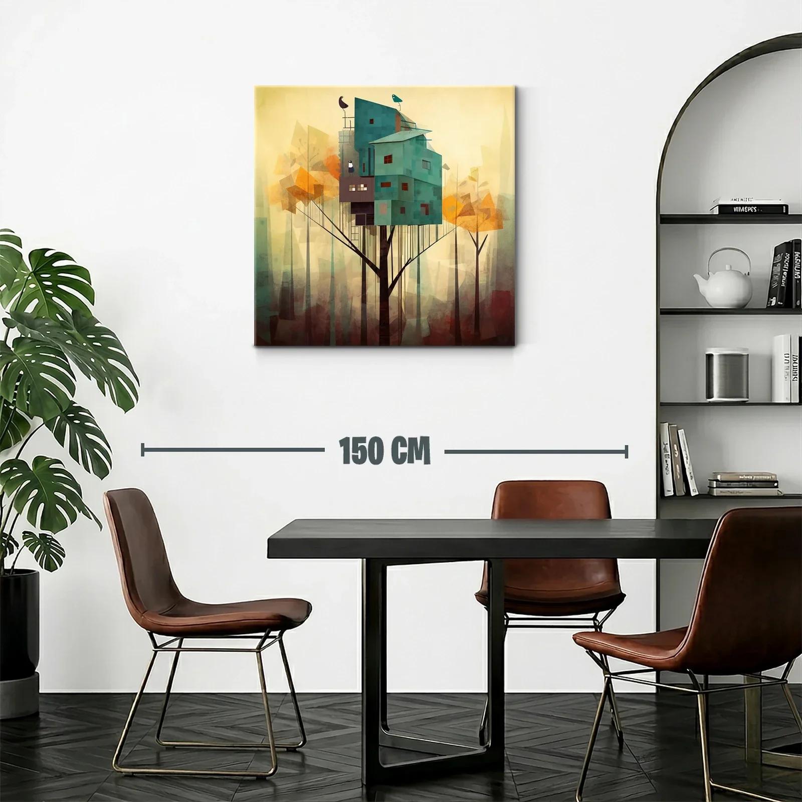 Casa en el Árbol con Aves en Bosque Abstracto — miniatura 2