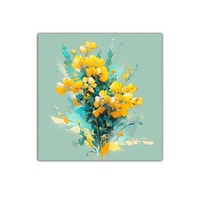 Cuadro floral vibrante con tonos amarillos y verdes