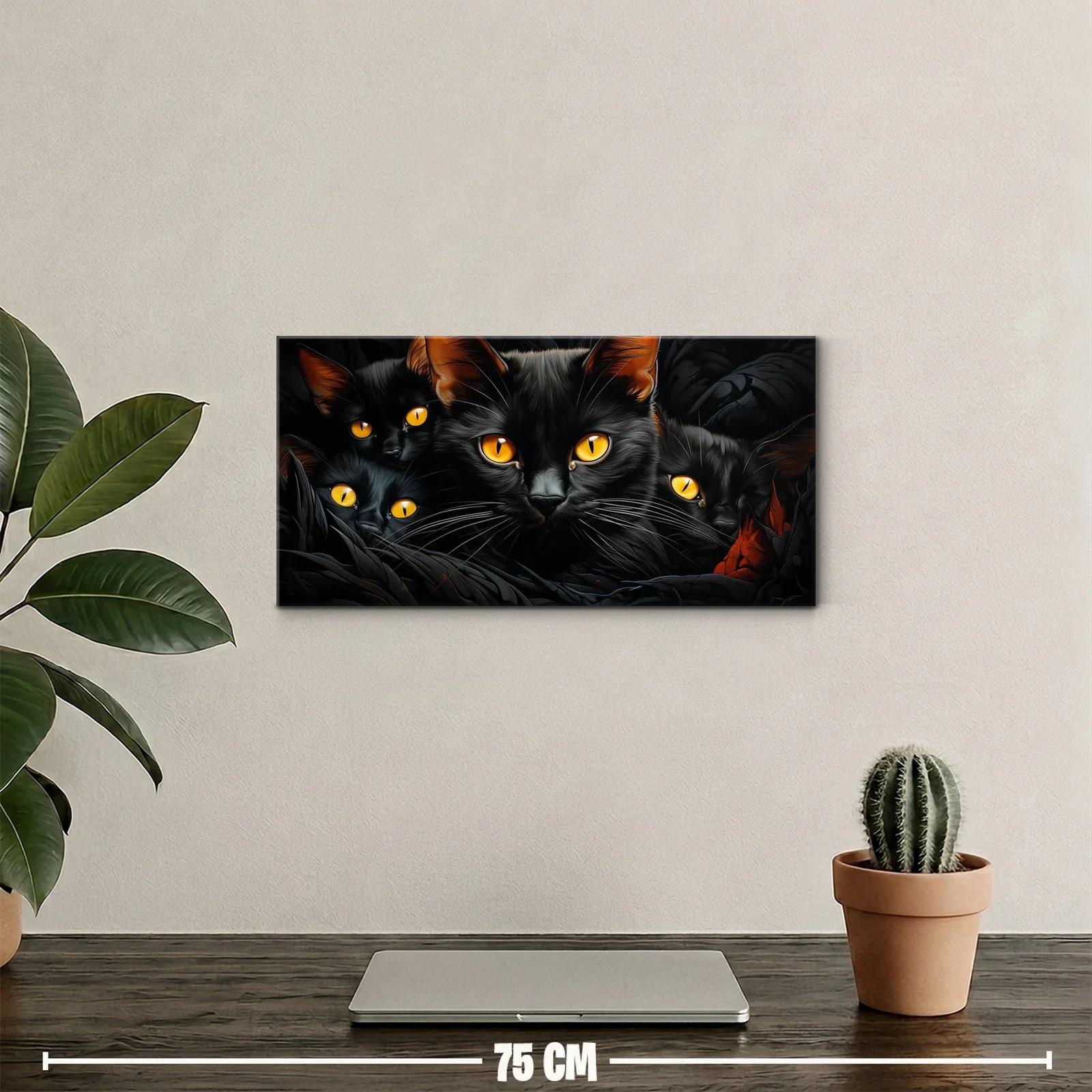 Cuadro gatos negros de ojos amarillos y bigotes finos — miniatura 2