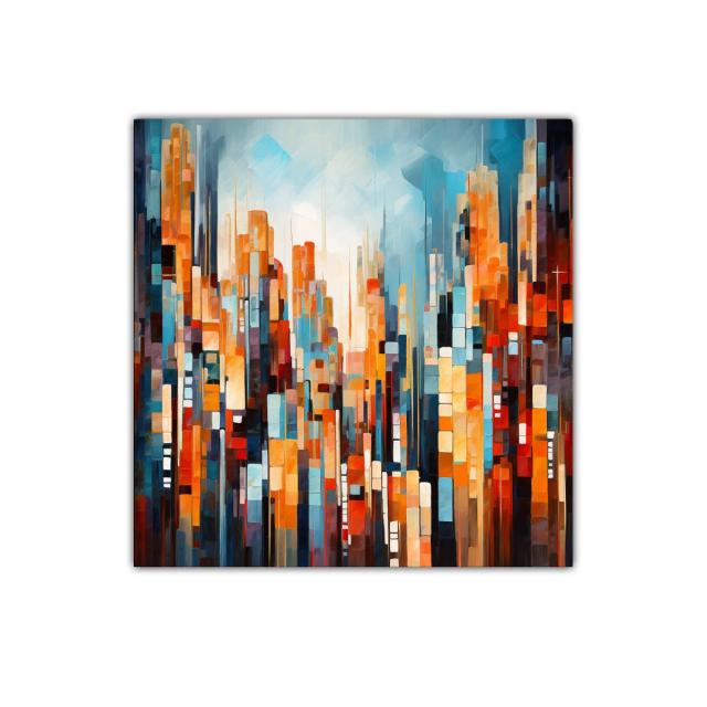 Abstracto vibrante de ciudad con tonos cálidos y fríos