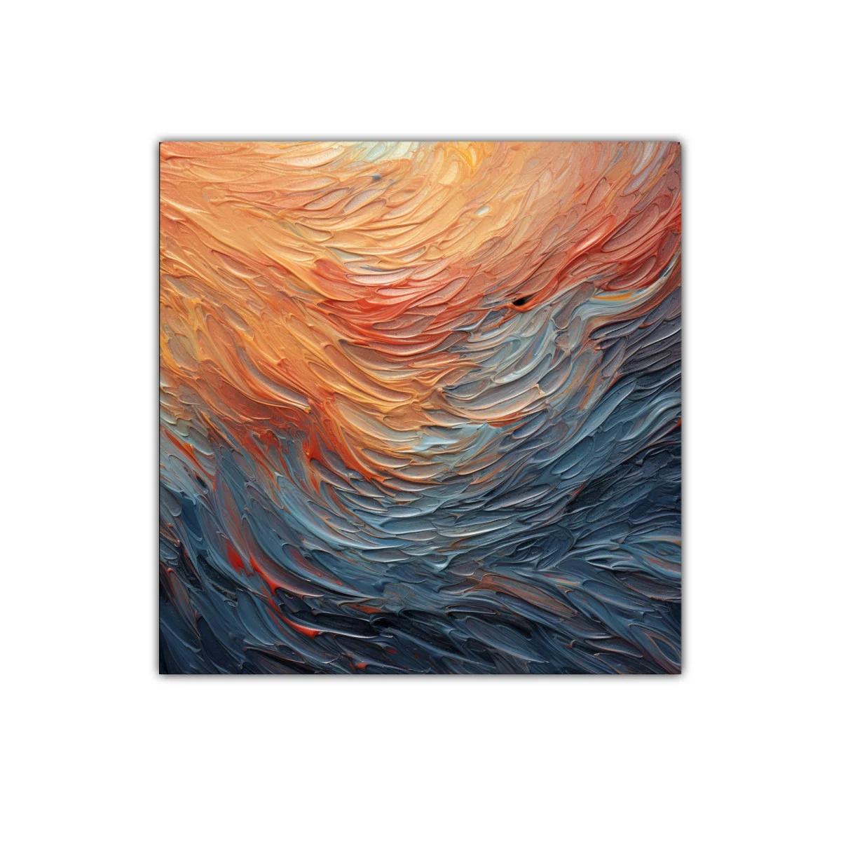 Cuadro abstracto con tonos cálidos y fríos en movimiento — miniatura 1