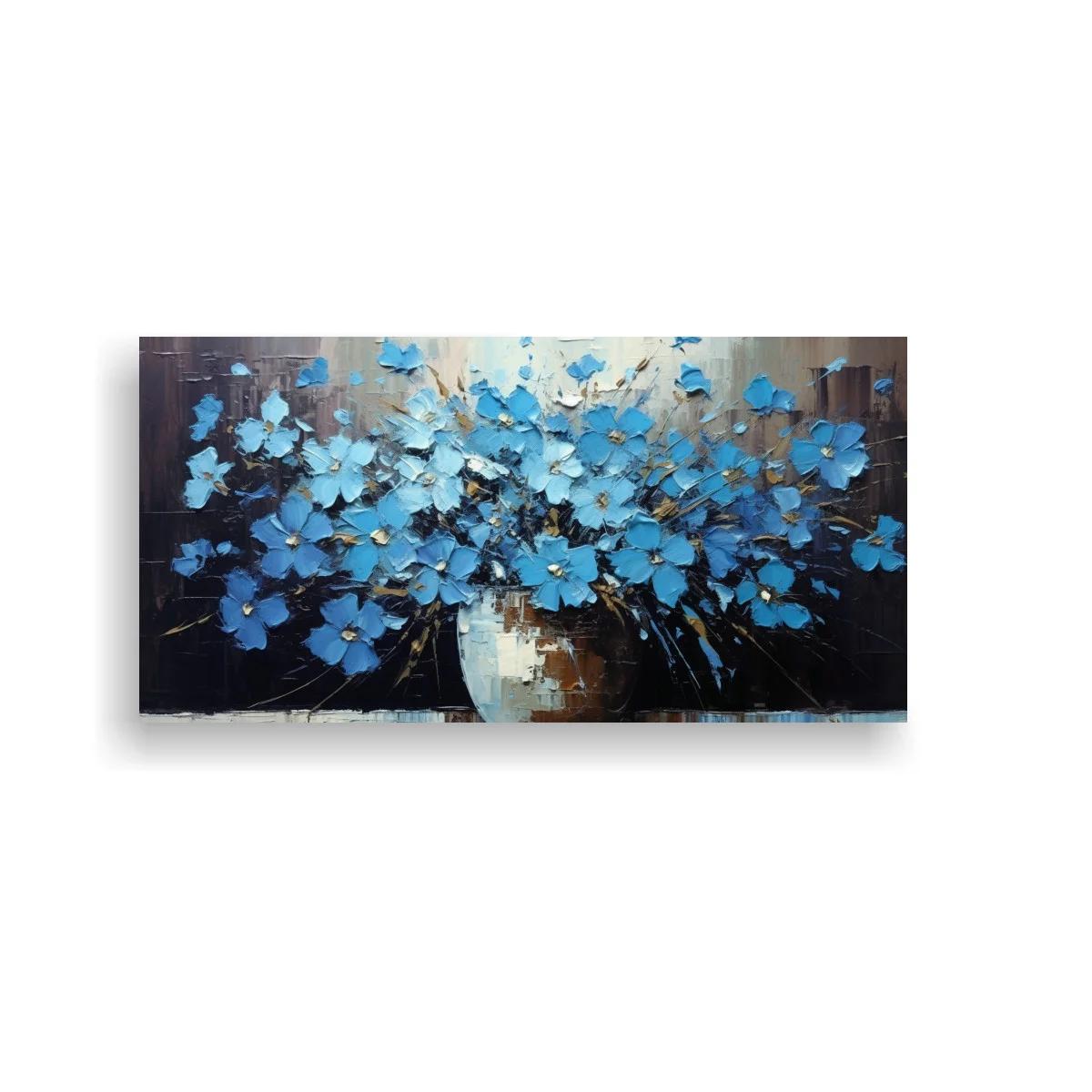 Cuadro ramo de flores azules en jarrón bajo