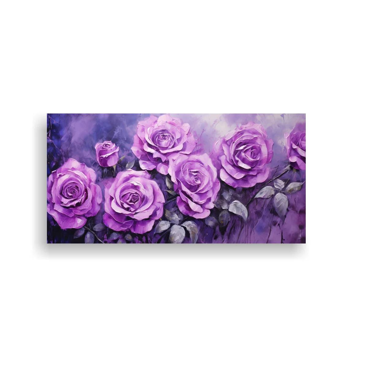 Cuadro rosas moradas con fondo brumoso violeta