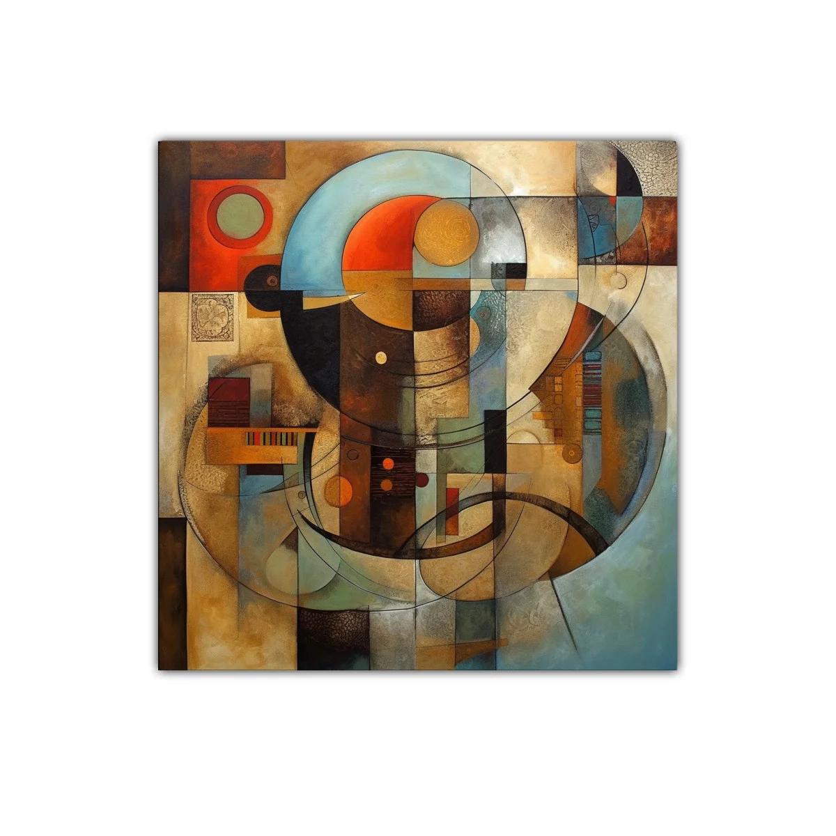 Cuadro abstracto con formas y líneas fluidas en tonos cálidos