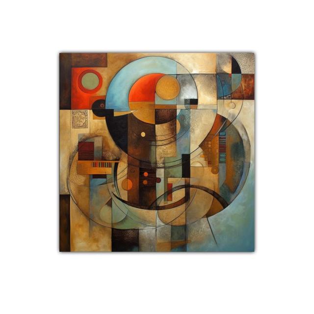 Cuadro abstracto con formas y líneas fluidas en tonos cálidos