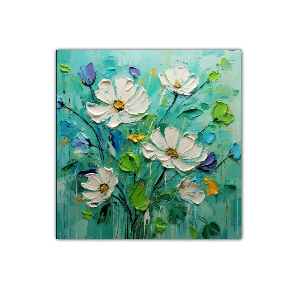 Cuadro decorativo con ramo de flores blancas y verdes vibrantes — imagen principal