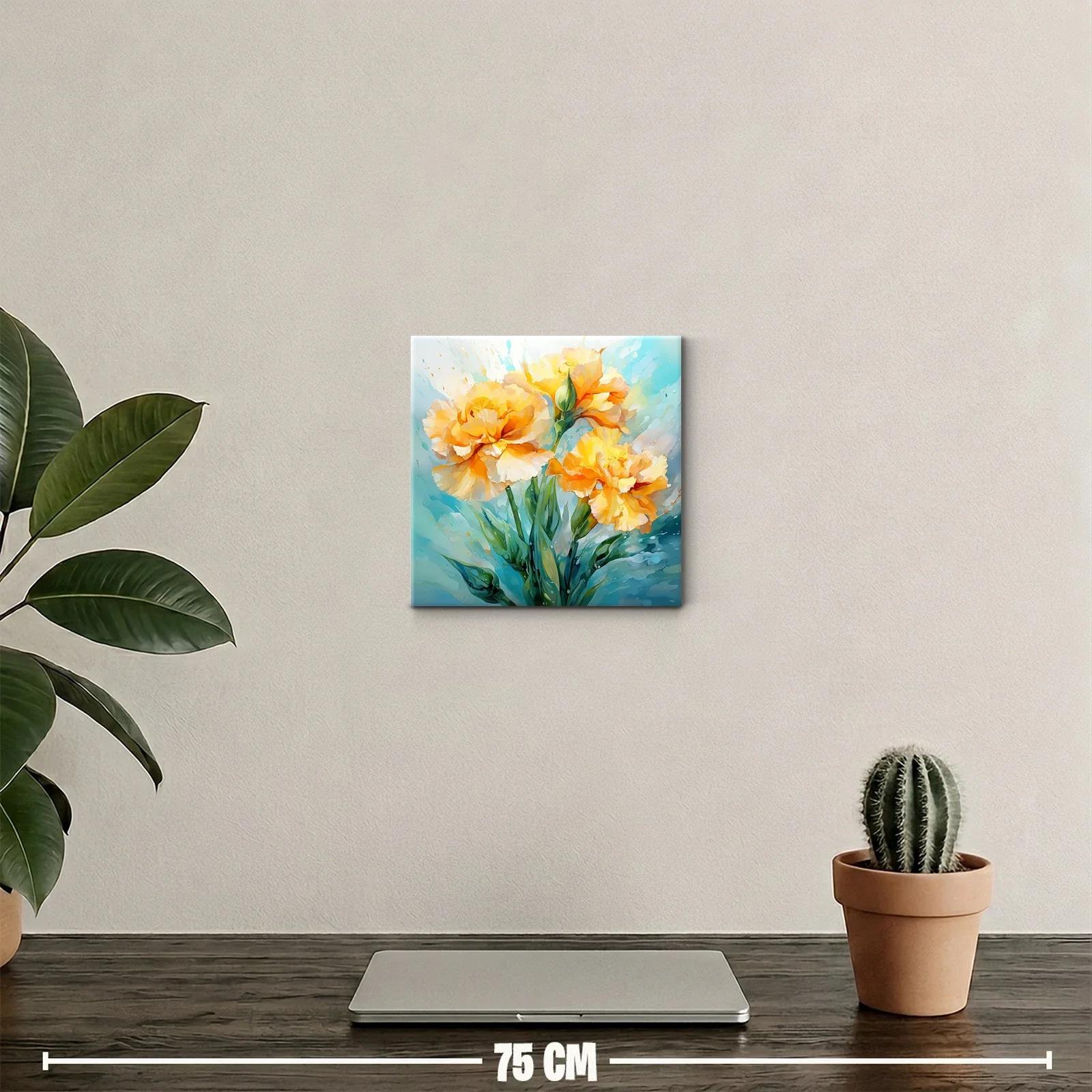 Cuadro decorativo con flores amarillas vibrantes y verdes frescos — miniatura 2
