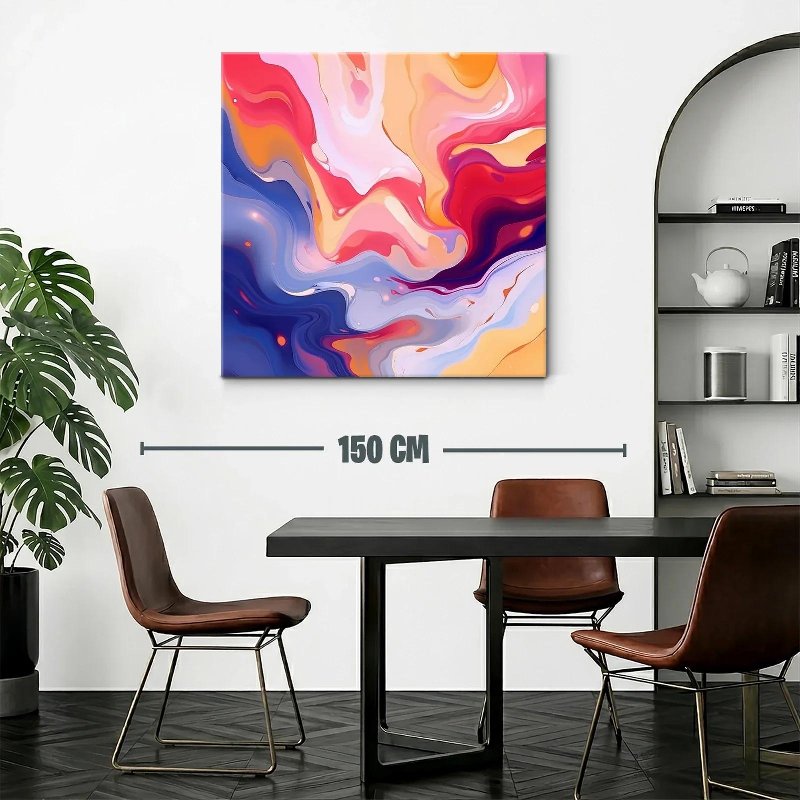 Cuadro abstracto con formas fluidas en tonos cálidos y fríos — miniatura 2