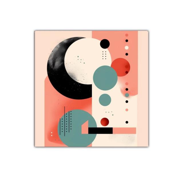 Composición geométrica en tonos coral y azul verdoso