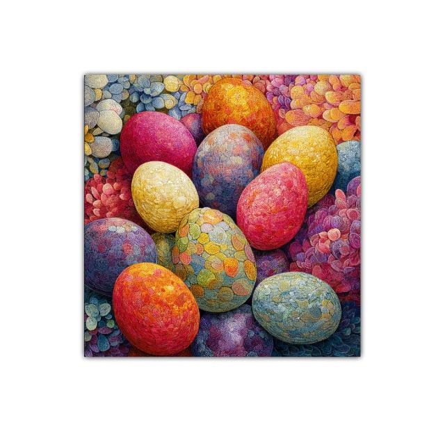 Decorativo cuadro con huevos coloridos en composición vibrante