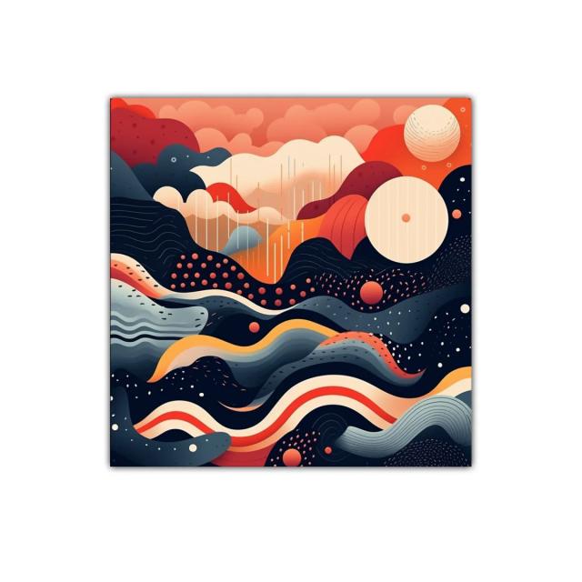 Maravilloso cuadro abstracto con ondas y esferas vibrantes
