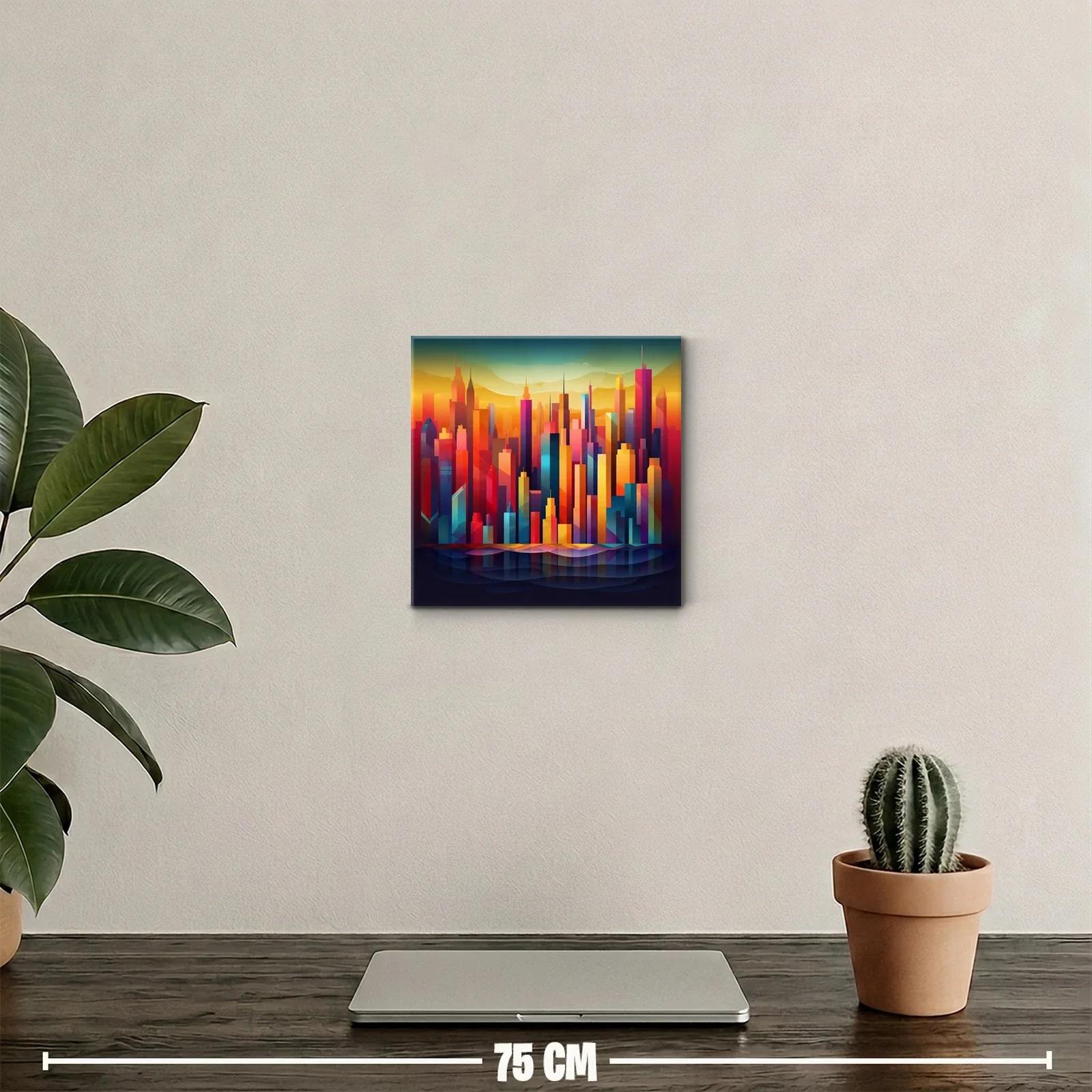 Cuadro colorido con skyline urbano vibrante al atardecer — miniatura 2