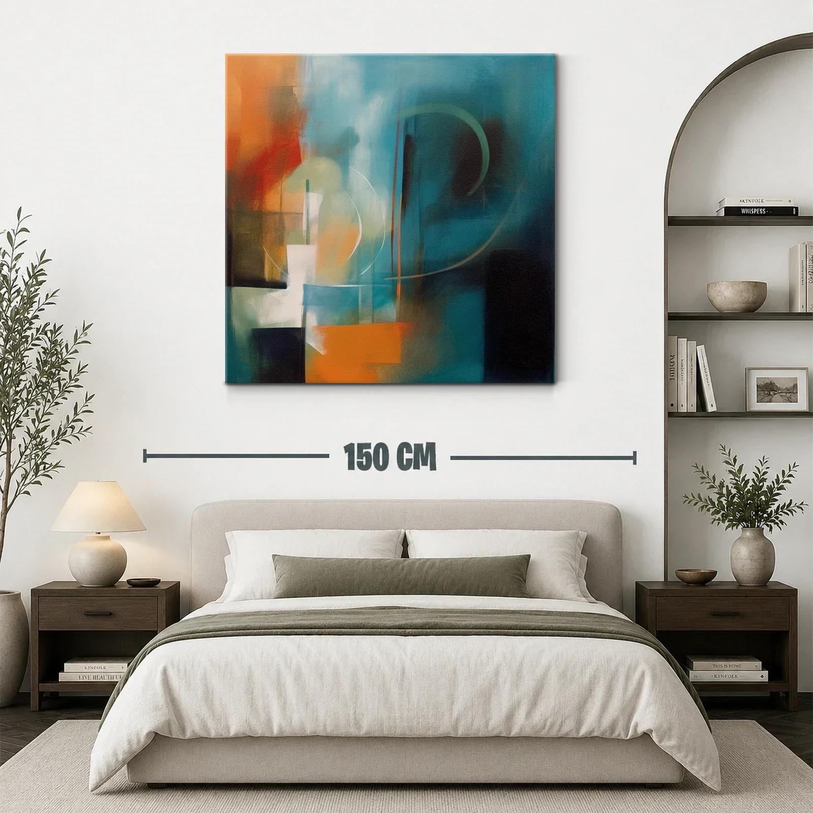 Cuadro abstracto en tonos turquesa y naranja cálido — miniatura 3