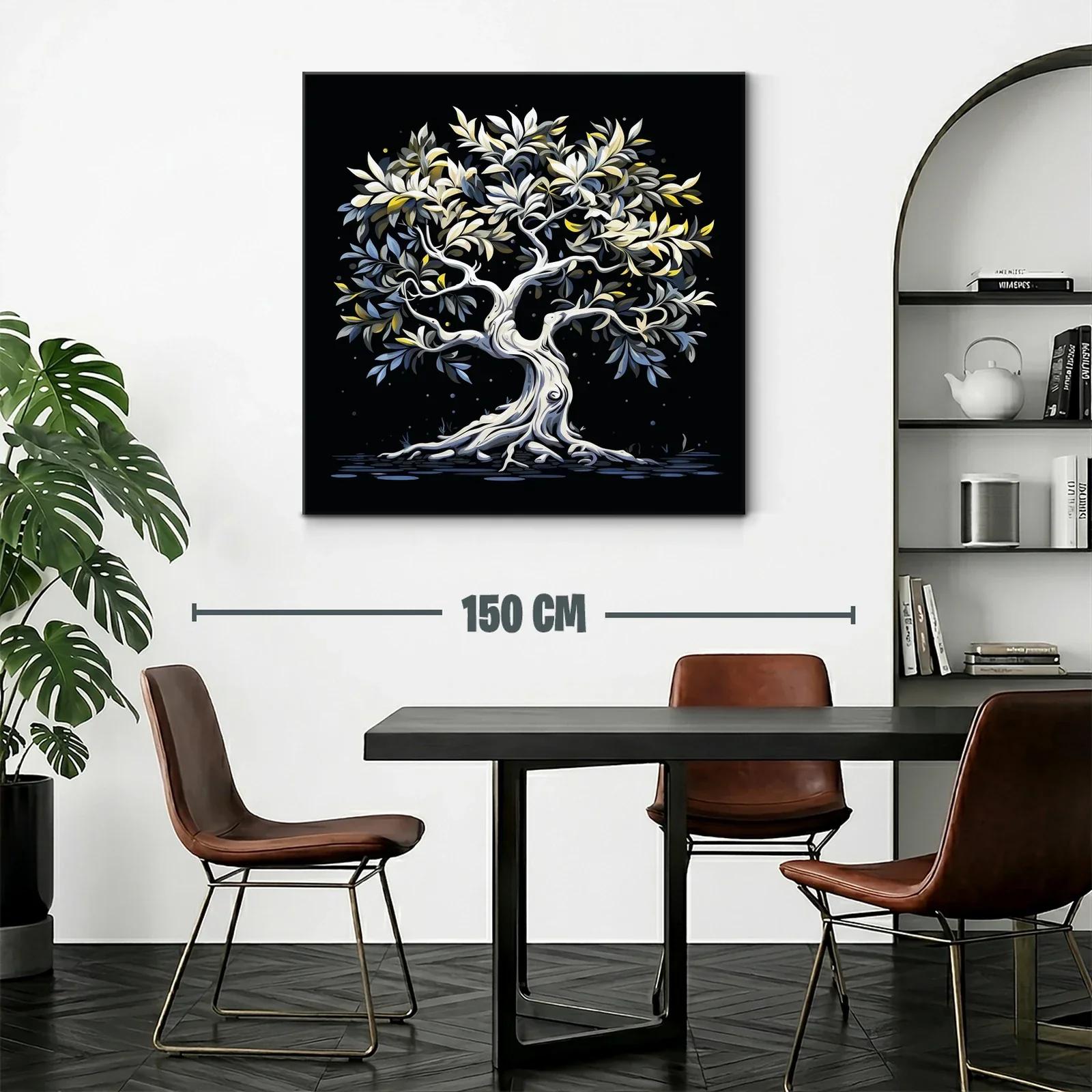 Árbol estilizado con hojas en tonos suaves sobre fondo oscuro — miniatura 2