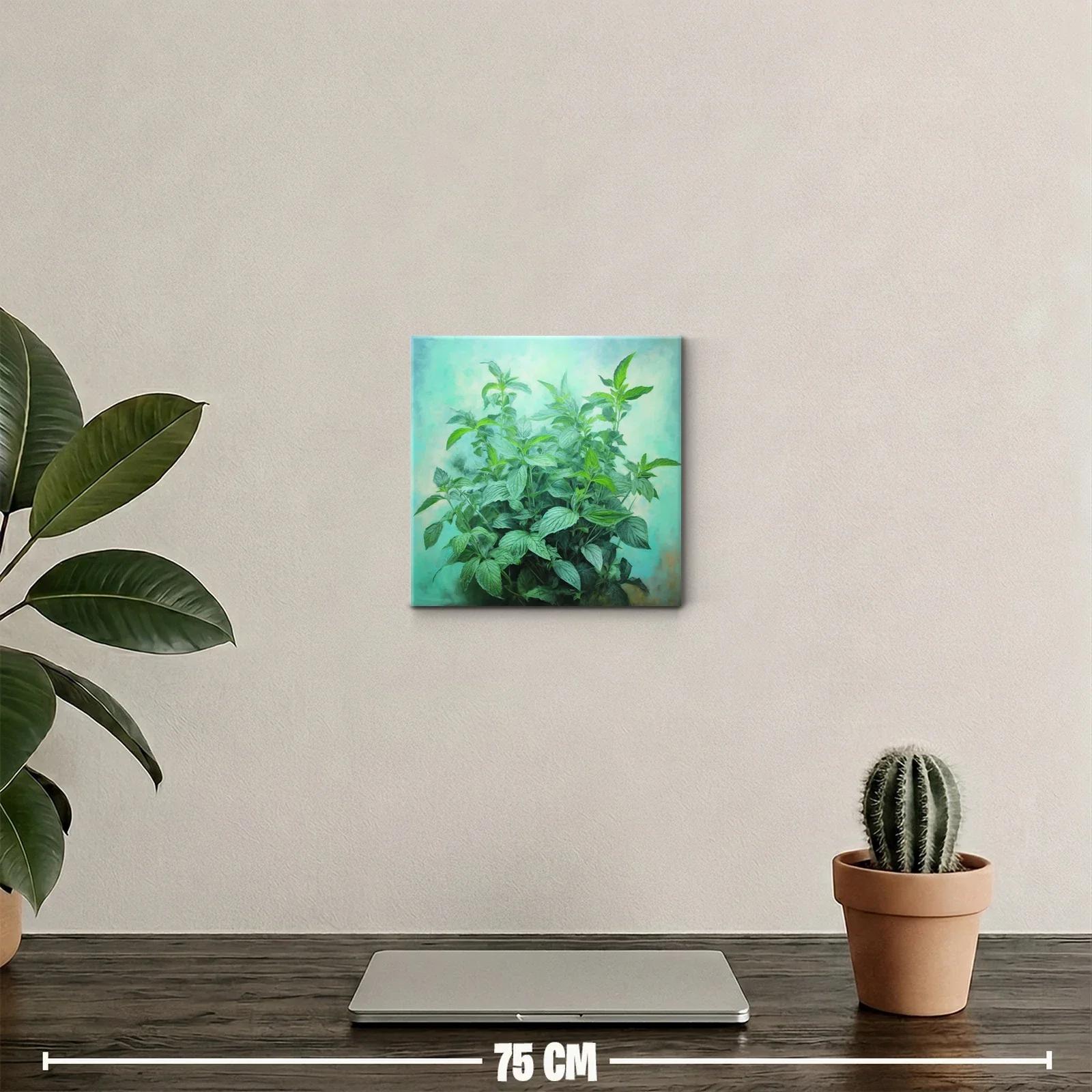 Cuadro decorativo con planta verde sobre fondo celeste — miniatura 2
