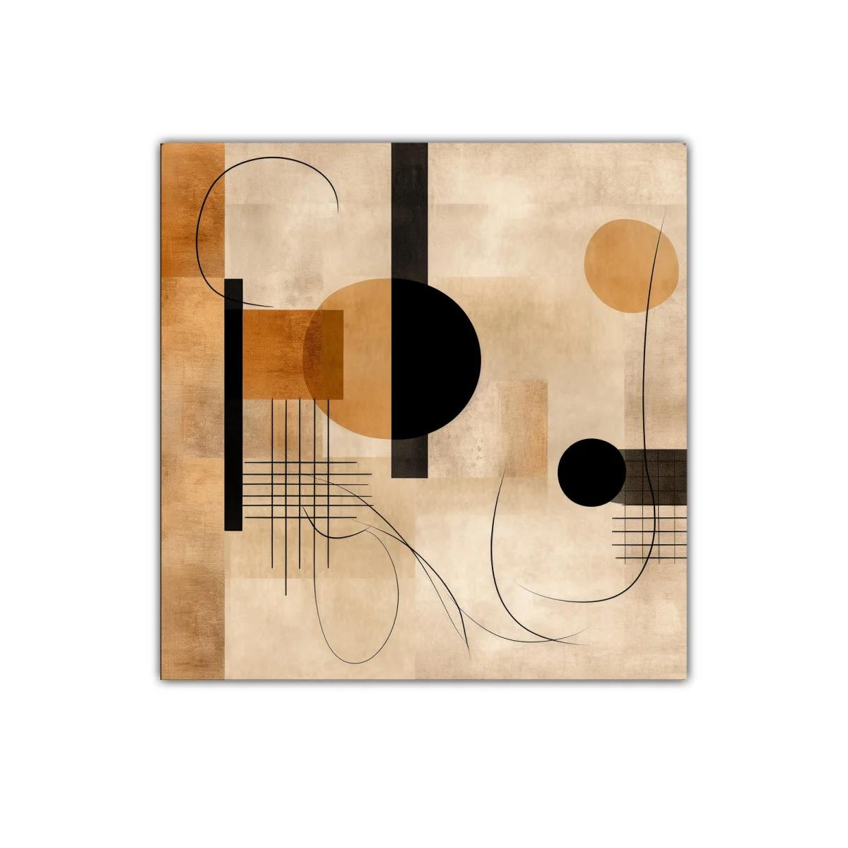 Cuadro abstracto con formas geométricas y tonos cálidos