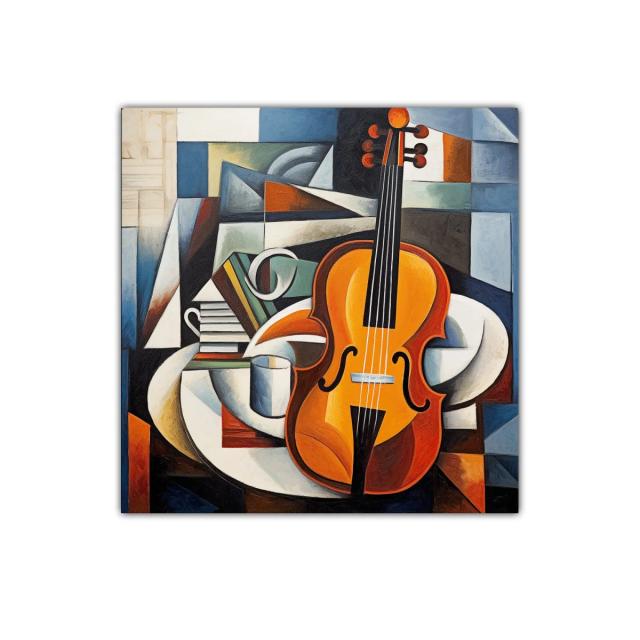 Cuadro decorativo con violín en estilo cubista vibrante