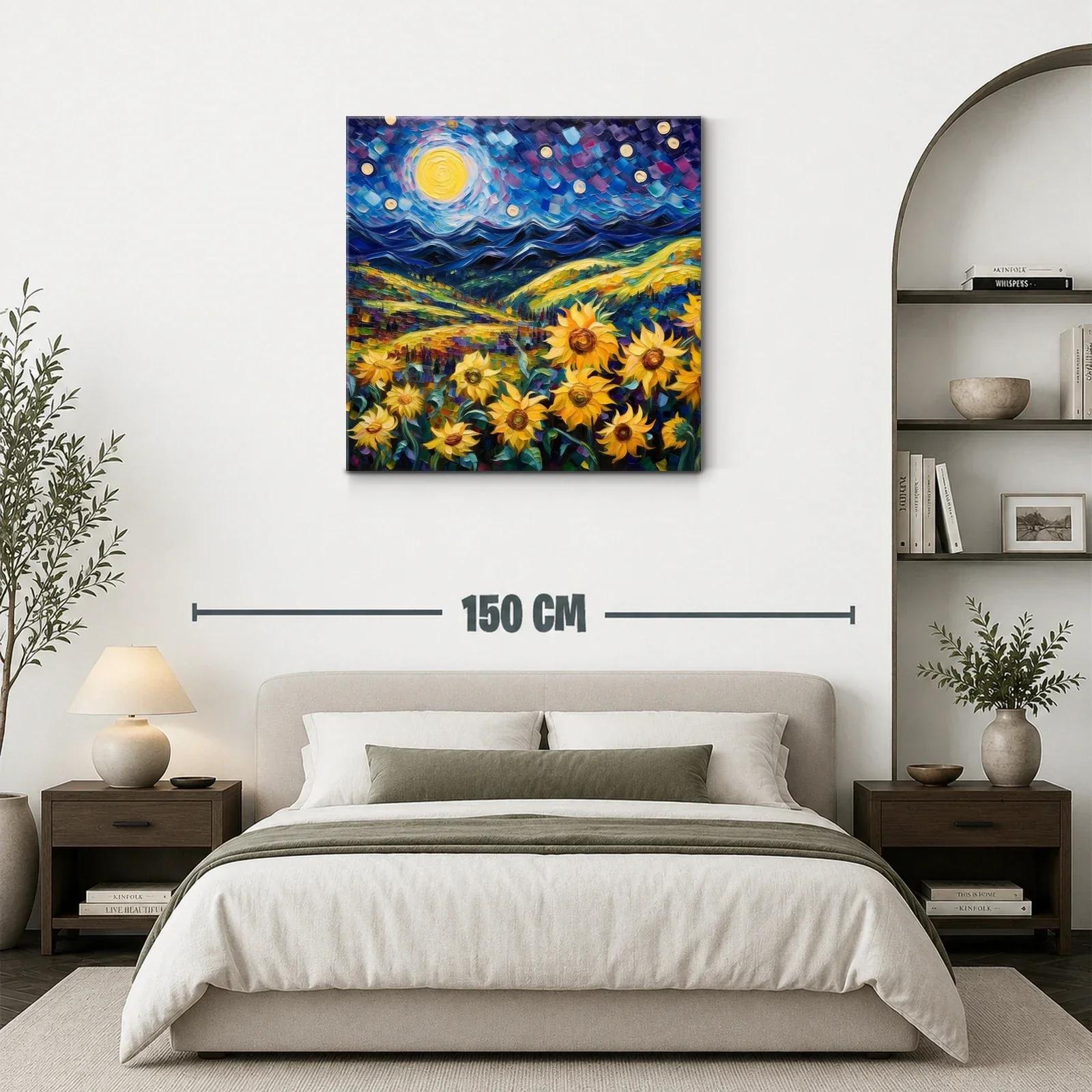Campo de girasoles bajo noche estrellada vibrante — miniatura 3