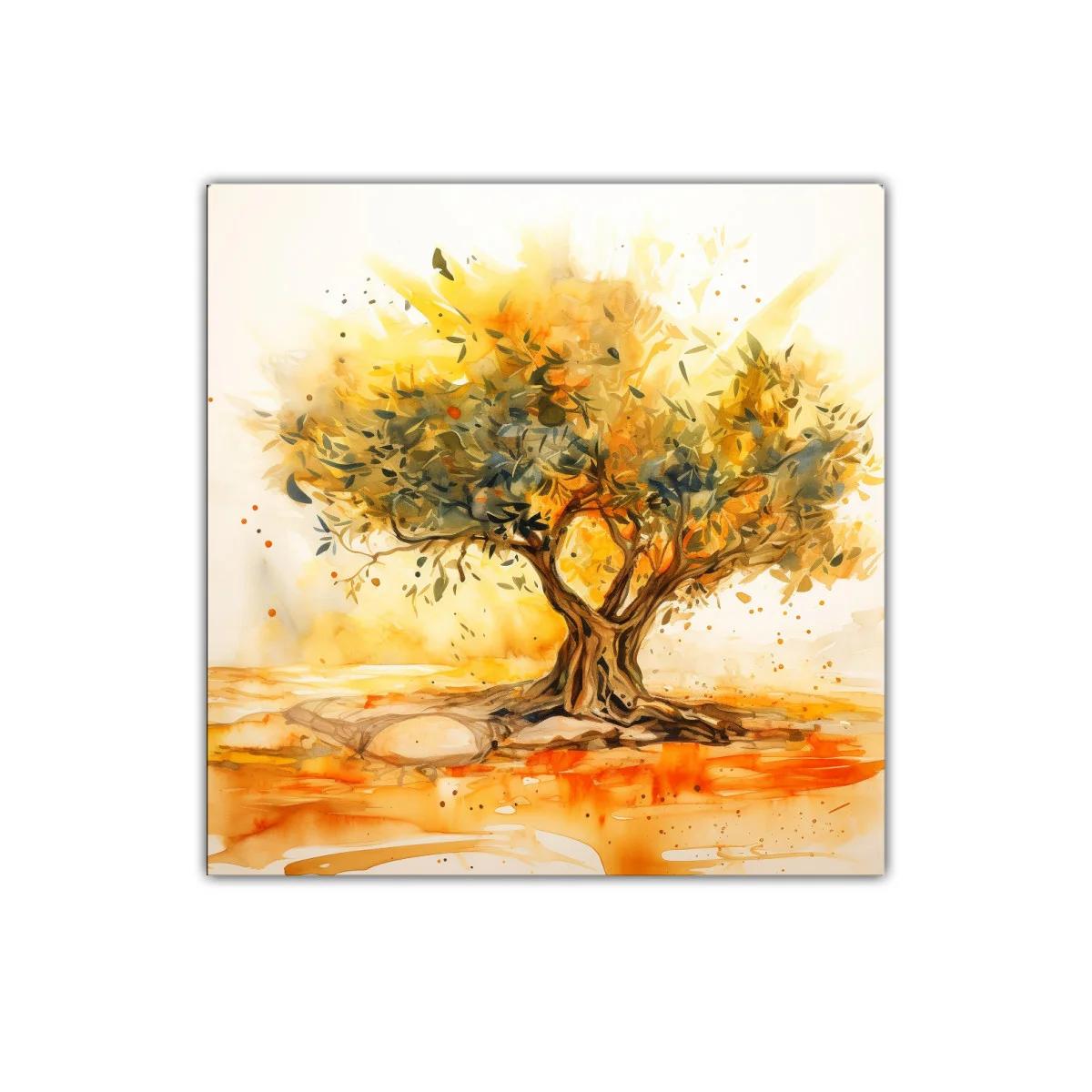 Cuadro decorativo árbol en tonos cálidos y dorados — imagen principal