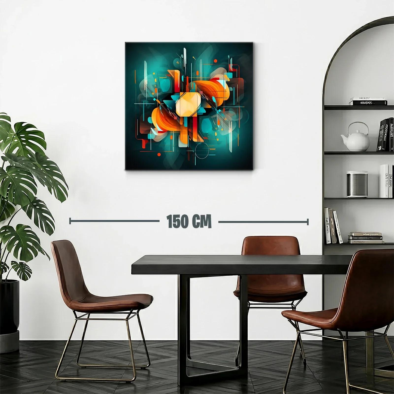 Composición abstracta en tonos turquesa y naranja vibrante — miniatura 2