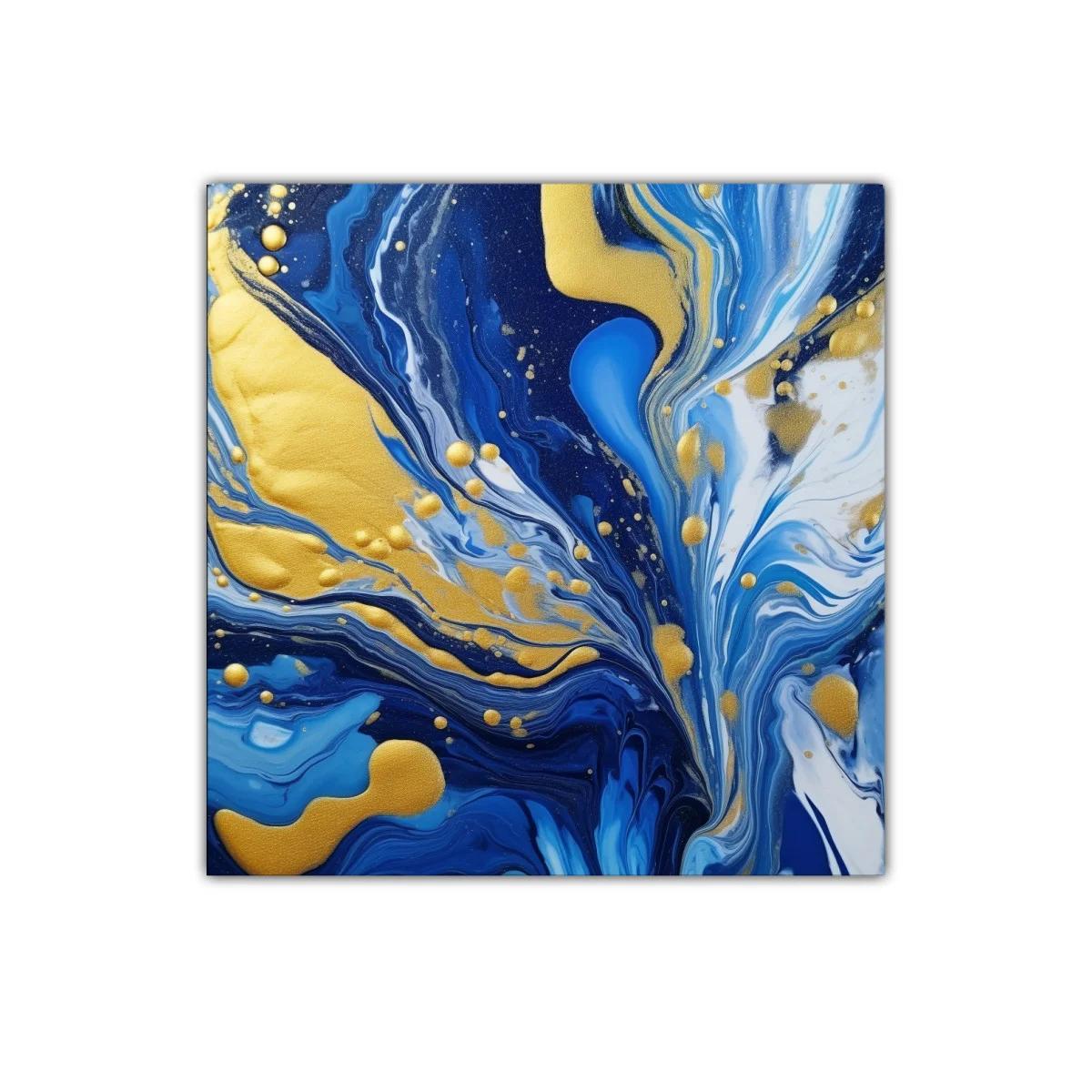 Cuadro abstracto en tonos azules con detalles dorados brillantes — miniatura 1