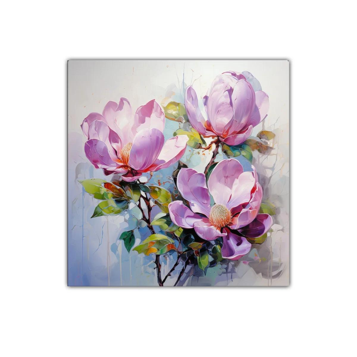 Cuadro decorativo con delicadas flores lilas y verdes
