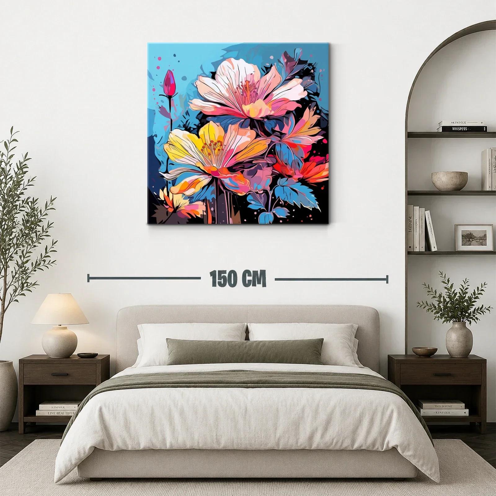 Cuadro floral con vibrantes tonos azules y rosas — miniatura 3