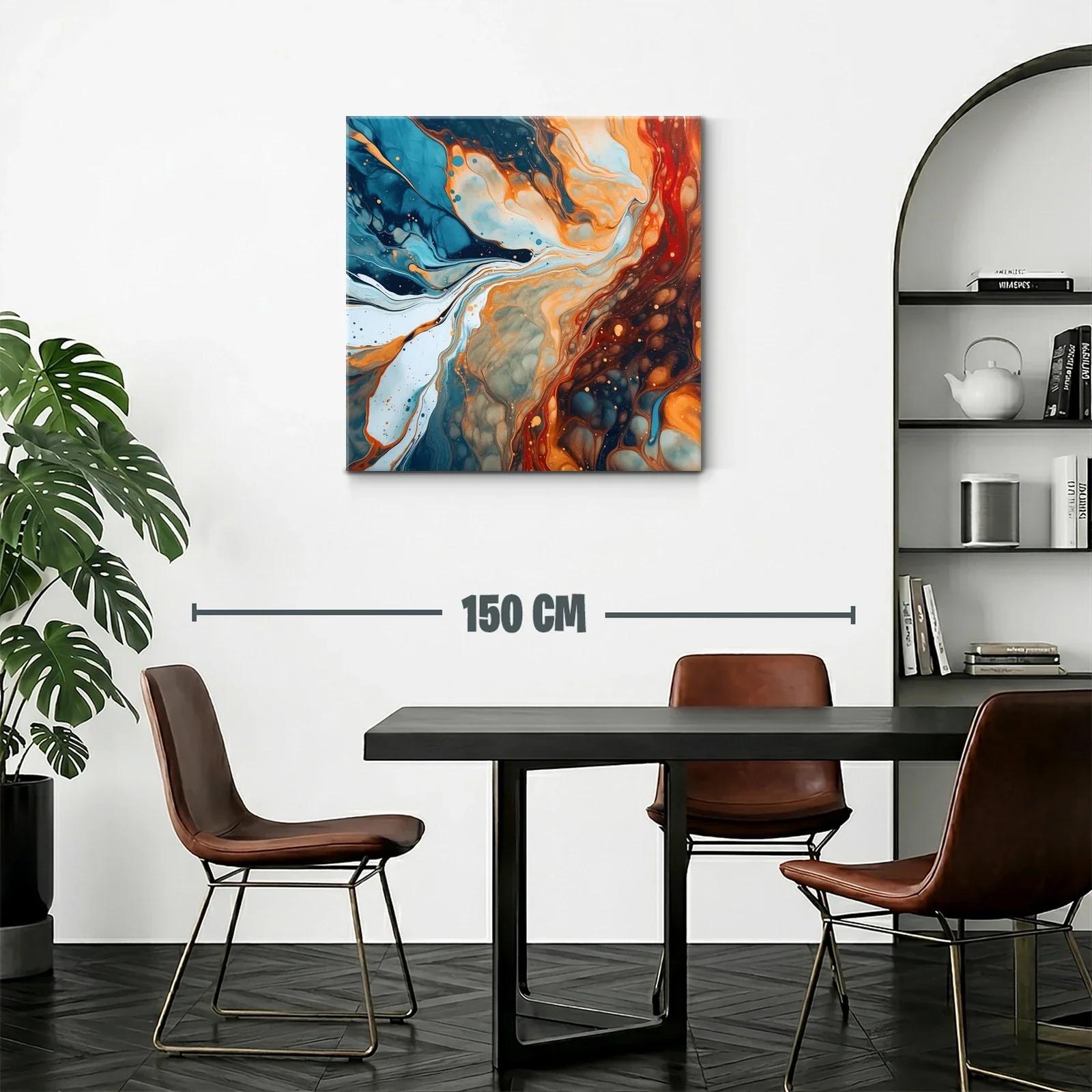 Cuadro abstracto de flujos en tonos azul y naranja intenso — miniatura 2