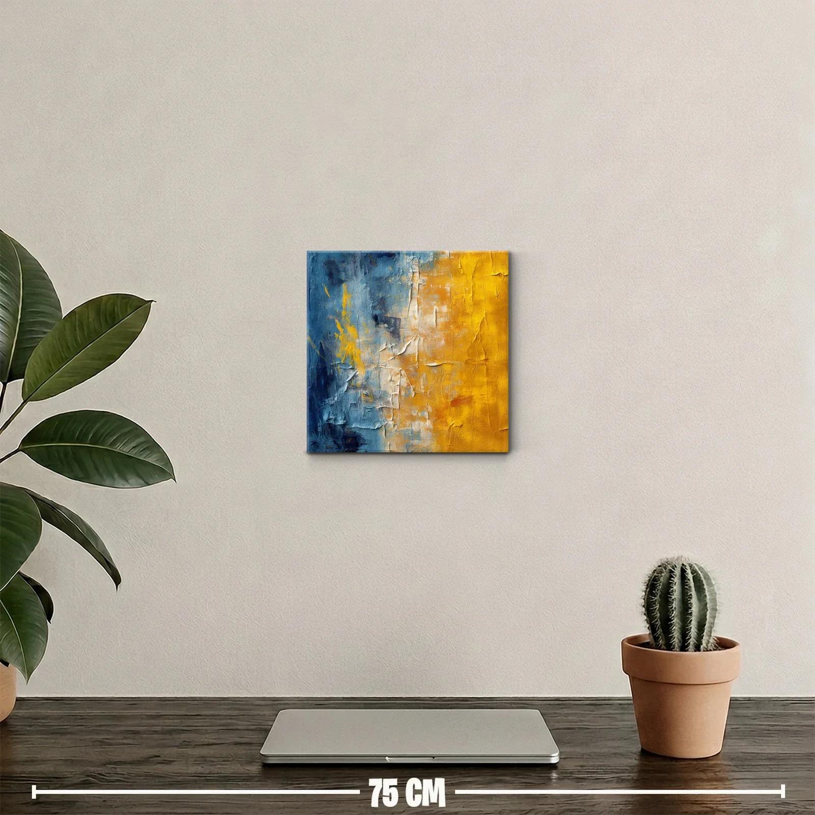 Cuadro abstracto en tonos azul y mostaza para modernizar espacios — miniatura 2