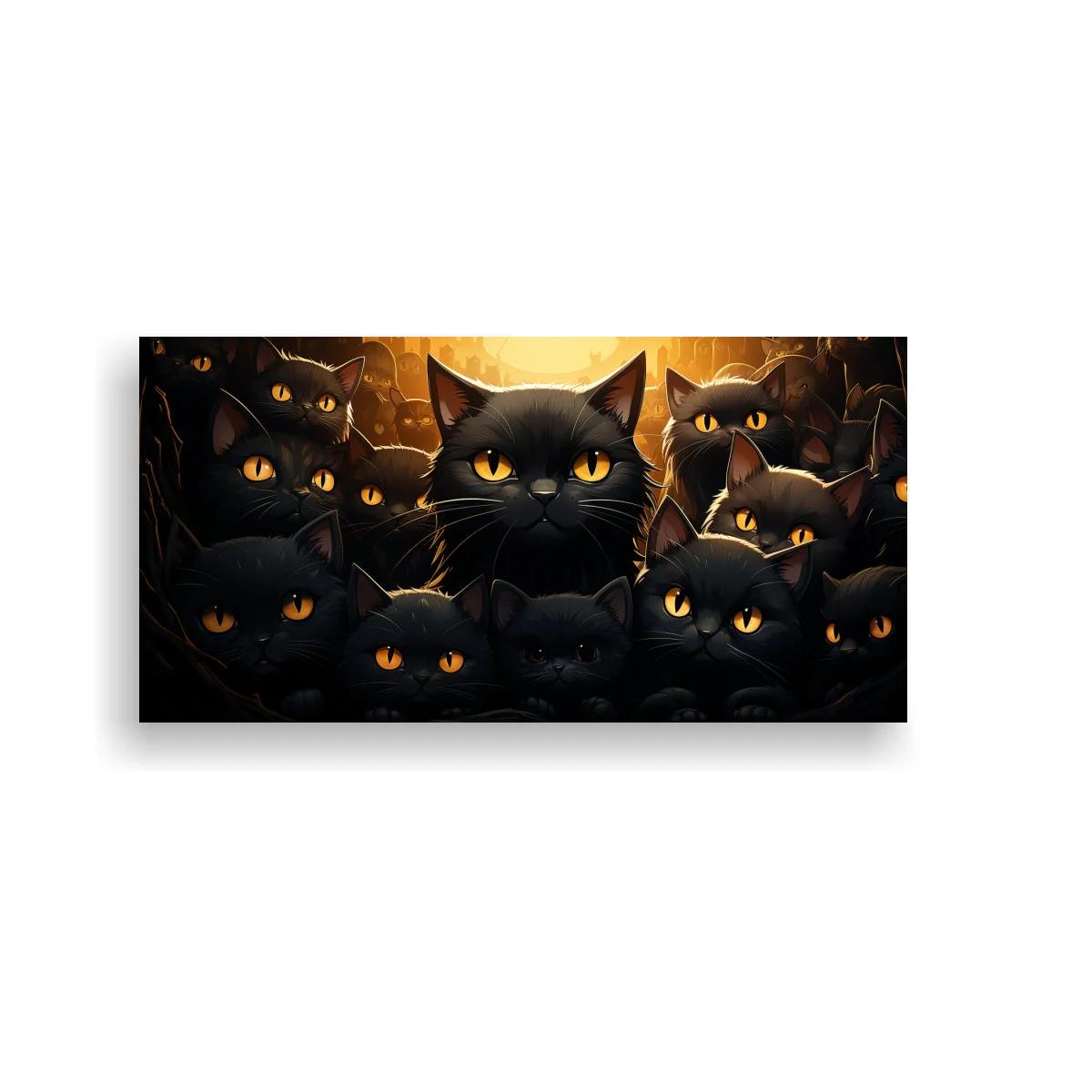 Cuadro grupo de gatos negros de ojos amarillos