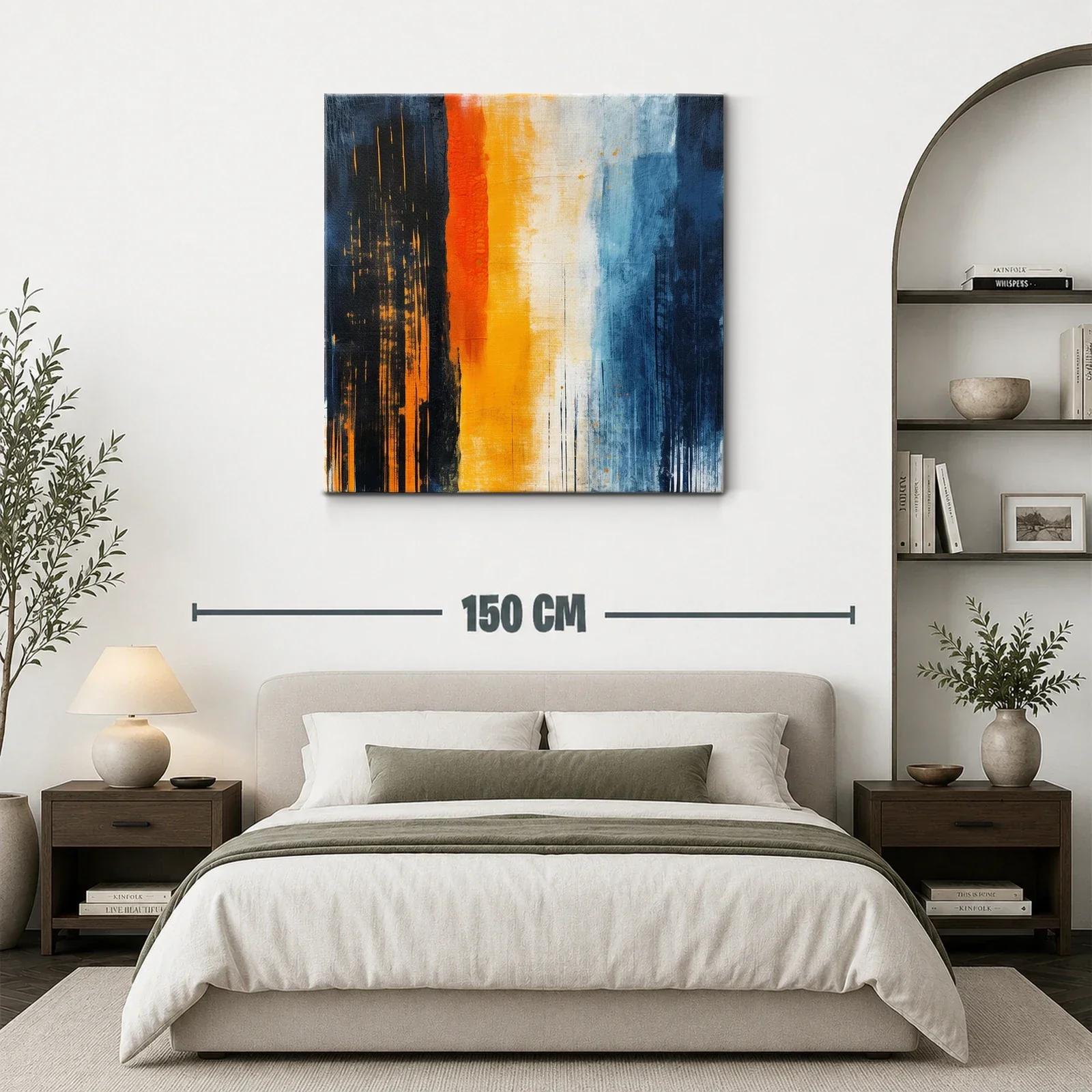Cuadro abstracto con vibrantes franjas en azul y naranja — miniatura 3