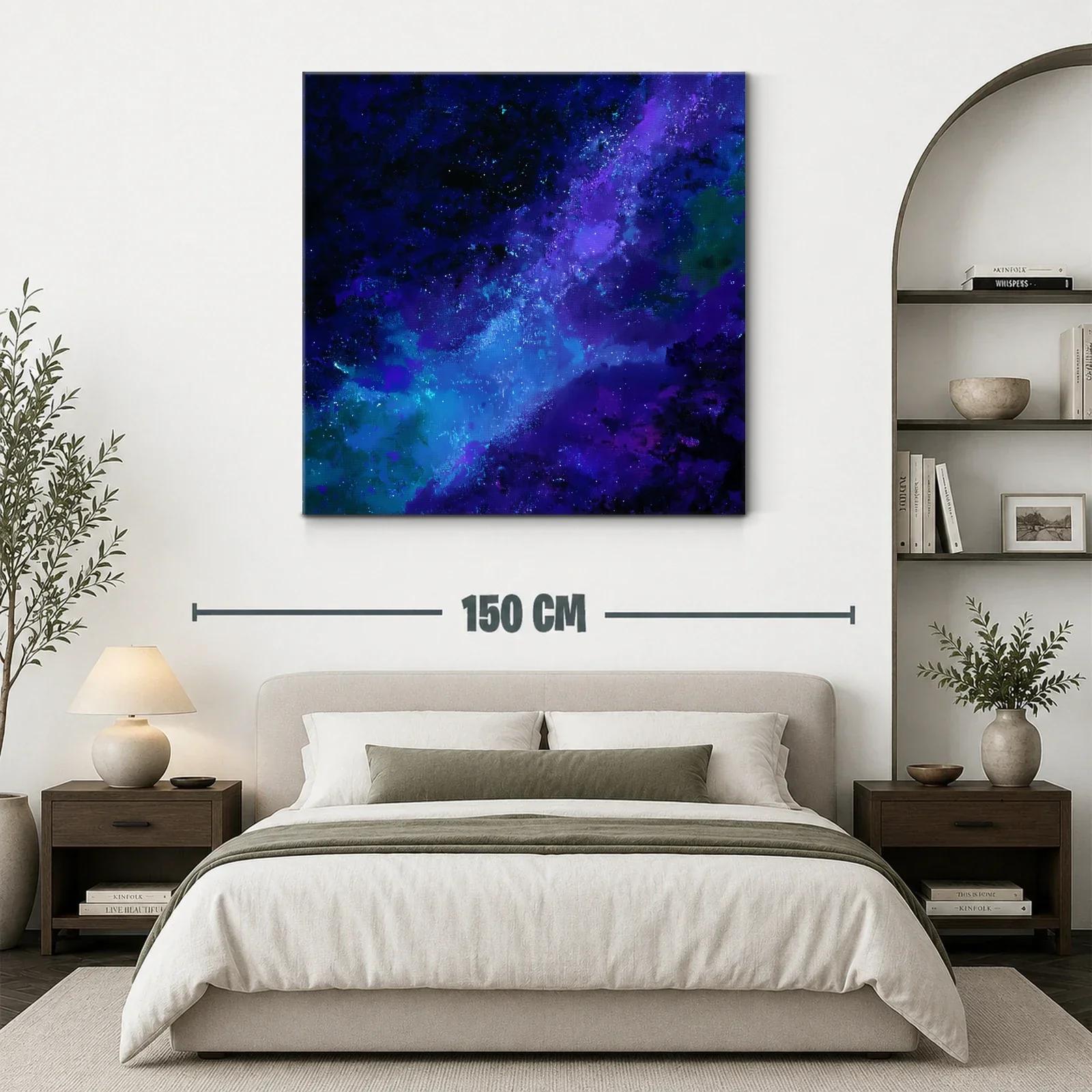 Cuadro abstracto con galaxia en tonos azules y morados — miniatura 3