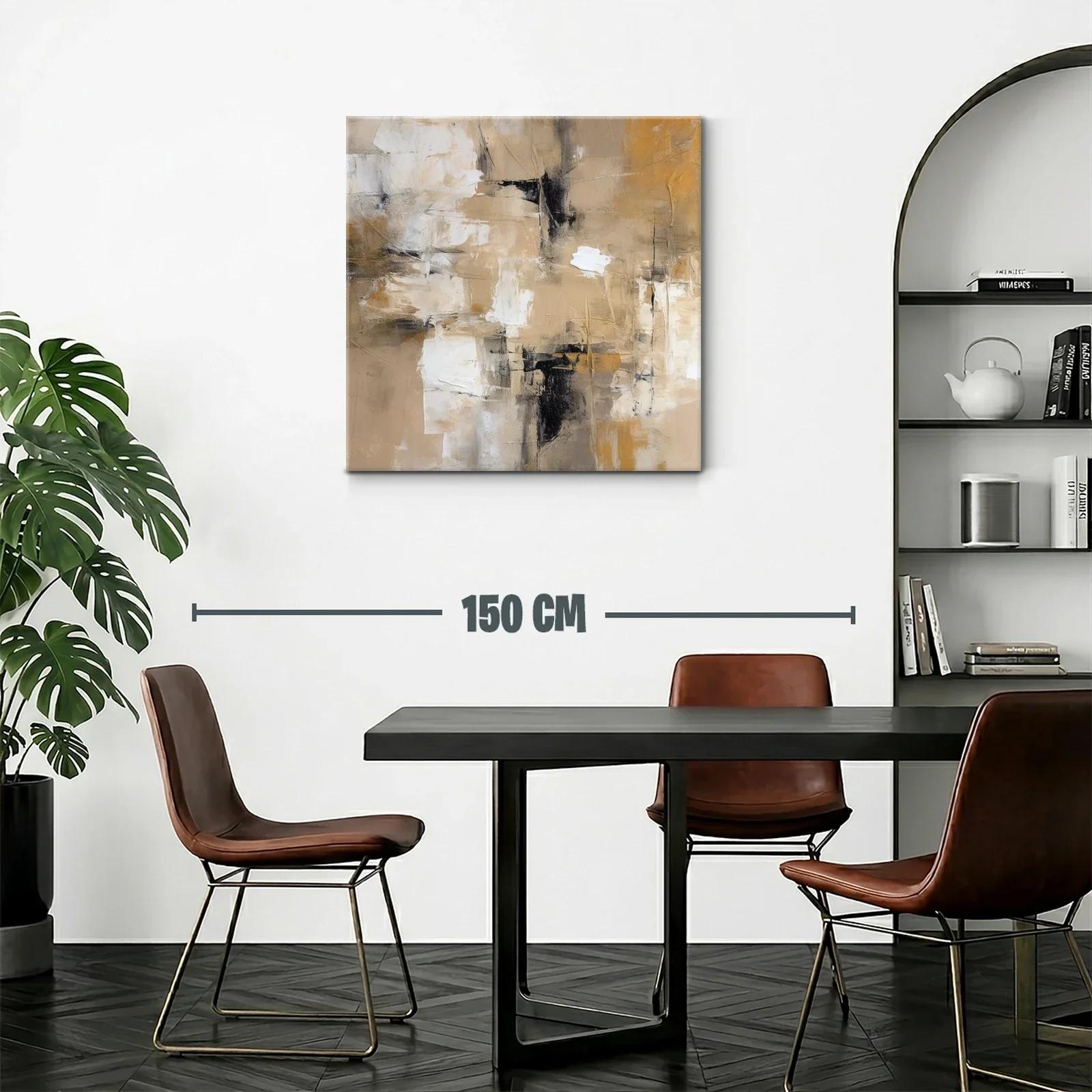 Cuadro abstracto en tonos beige y ocres con contraste negro — miniatura 2